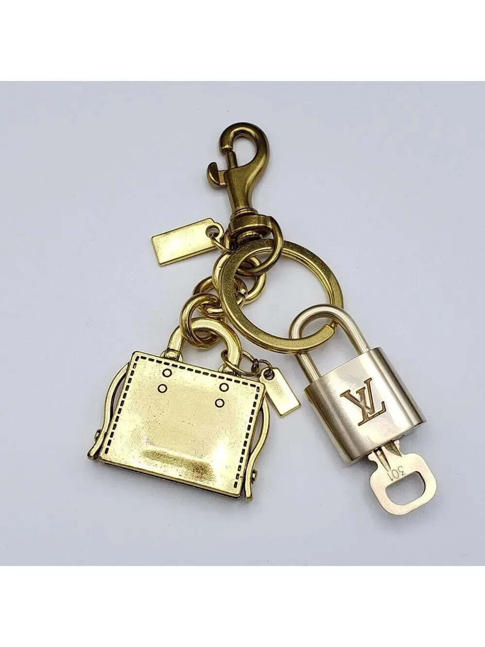 Authentic Louis Vuitton Lock & Key with Unbranded Golden Bag Charm, Keychain
